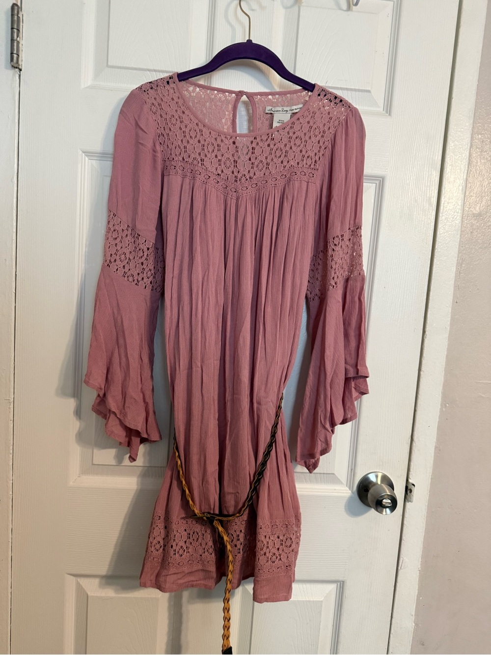 American Rag Mauve Lace-Trim Long Sleeve Tunic Dress